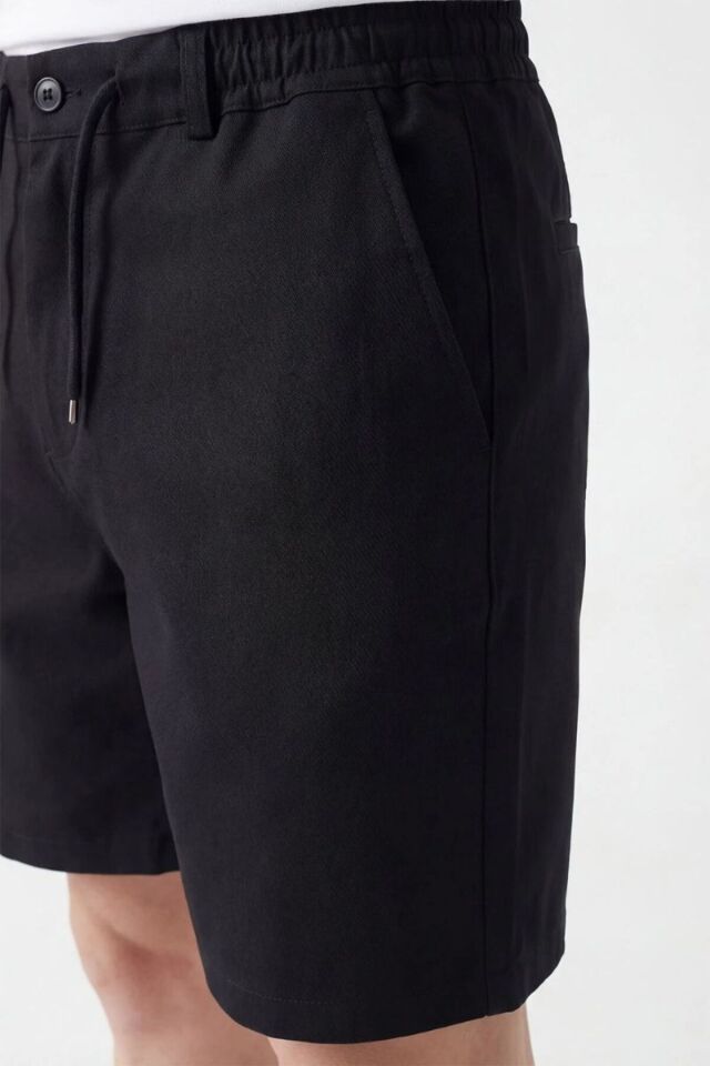 Erkek Beli Lastikli Bağlamalı 4 Cepli Outdoor Pantolon Şort Siyah - XL