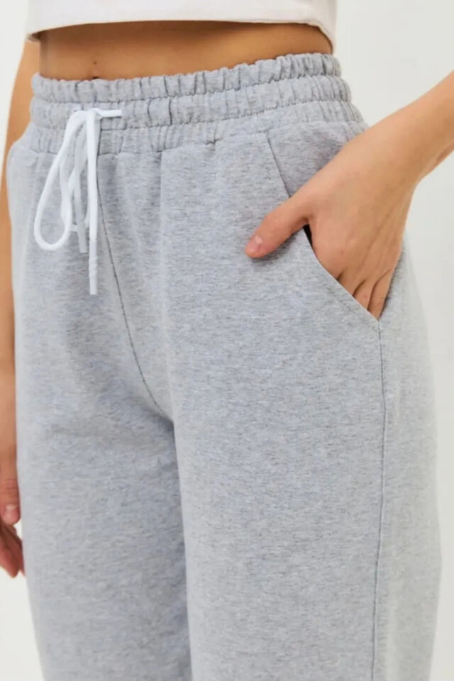 Gri Renk Kadın Slim Fit Jogger Eşofman Altı Gri - L