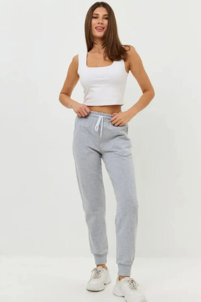 Gri Renk Kadın Slim Fit Jogger Eşofman Altı Gri - L