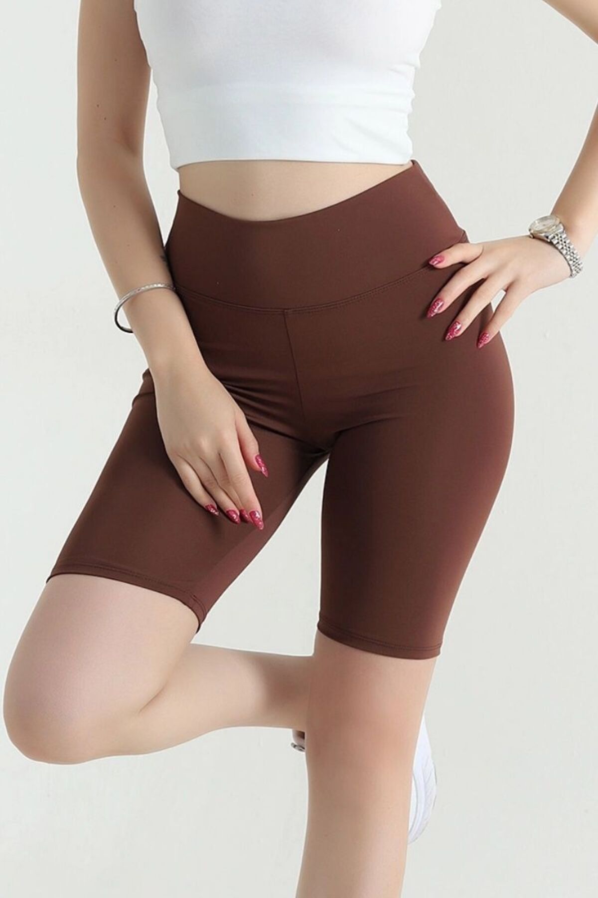 Kadın Dizüstü Push Up Spor Şort Tayt Kahve - S