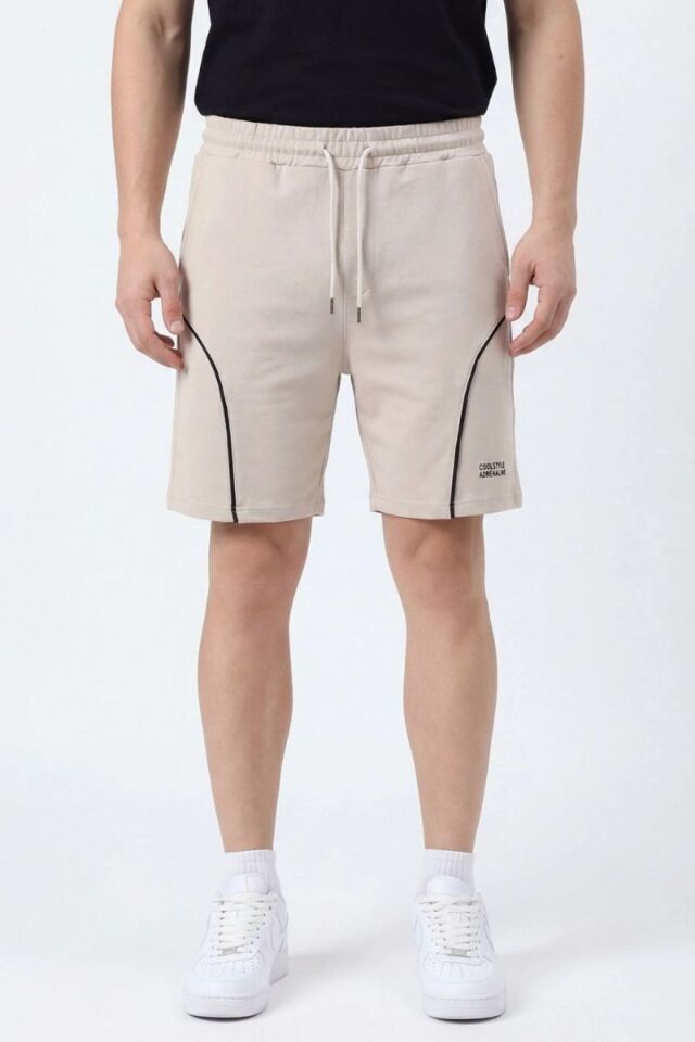 Kompak Slimfit Kalıp Ön Oval Yan Cepli Confort Şort Bej - 2XL