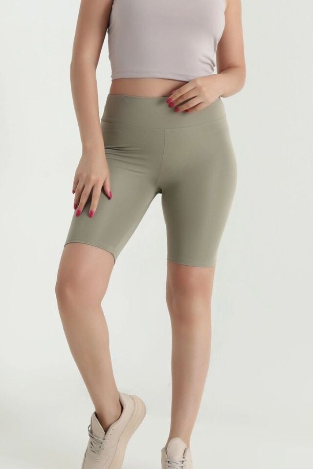 Kadın Dizüstü Push Up Spor Şort Tayt Haki - S