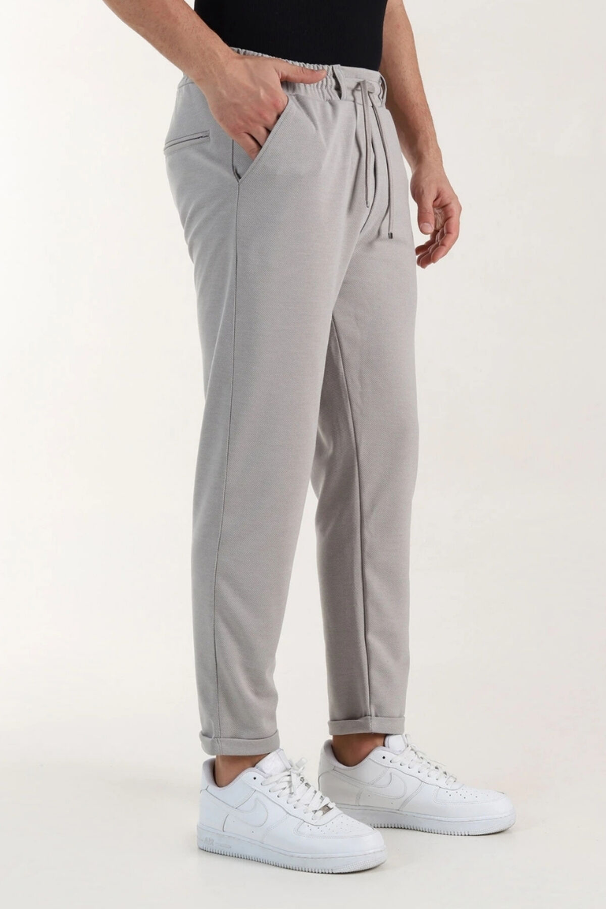 Diyagonel Kumaş Slimfit Rahat Kalıp Arka Cepli Double Paça Erkek Pantolon Taş-Gri - XL