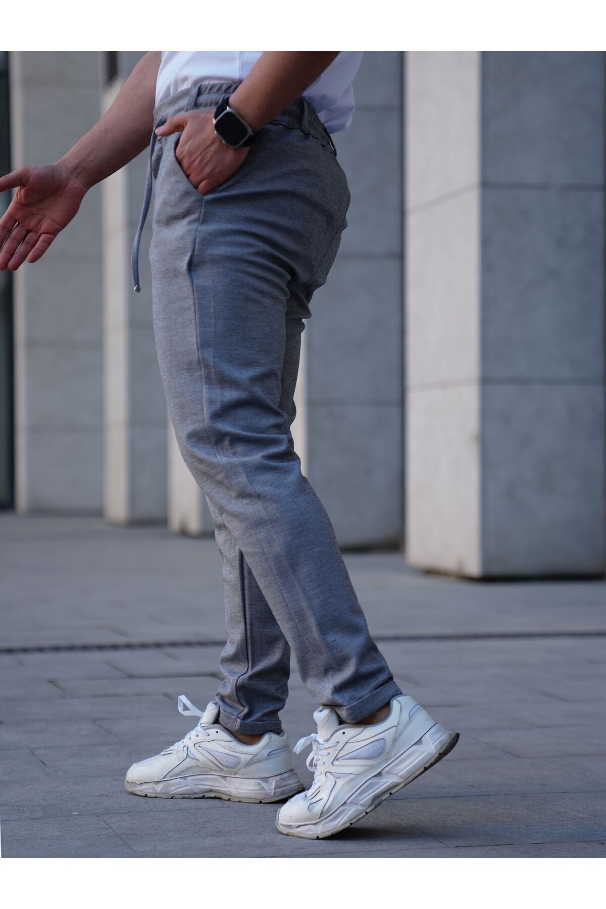 Diyagonel Kumaş Slimfit Rahat Kalıp Arka Cepli Double Paça Erkek Pantolon Gri - S