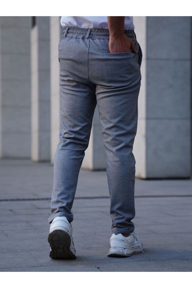 Diyagonel Kumaş Slimfit Rahat Kalıp Arka Cepli Double Paça Erkek Pantolon Gri - M