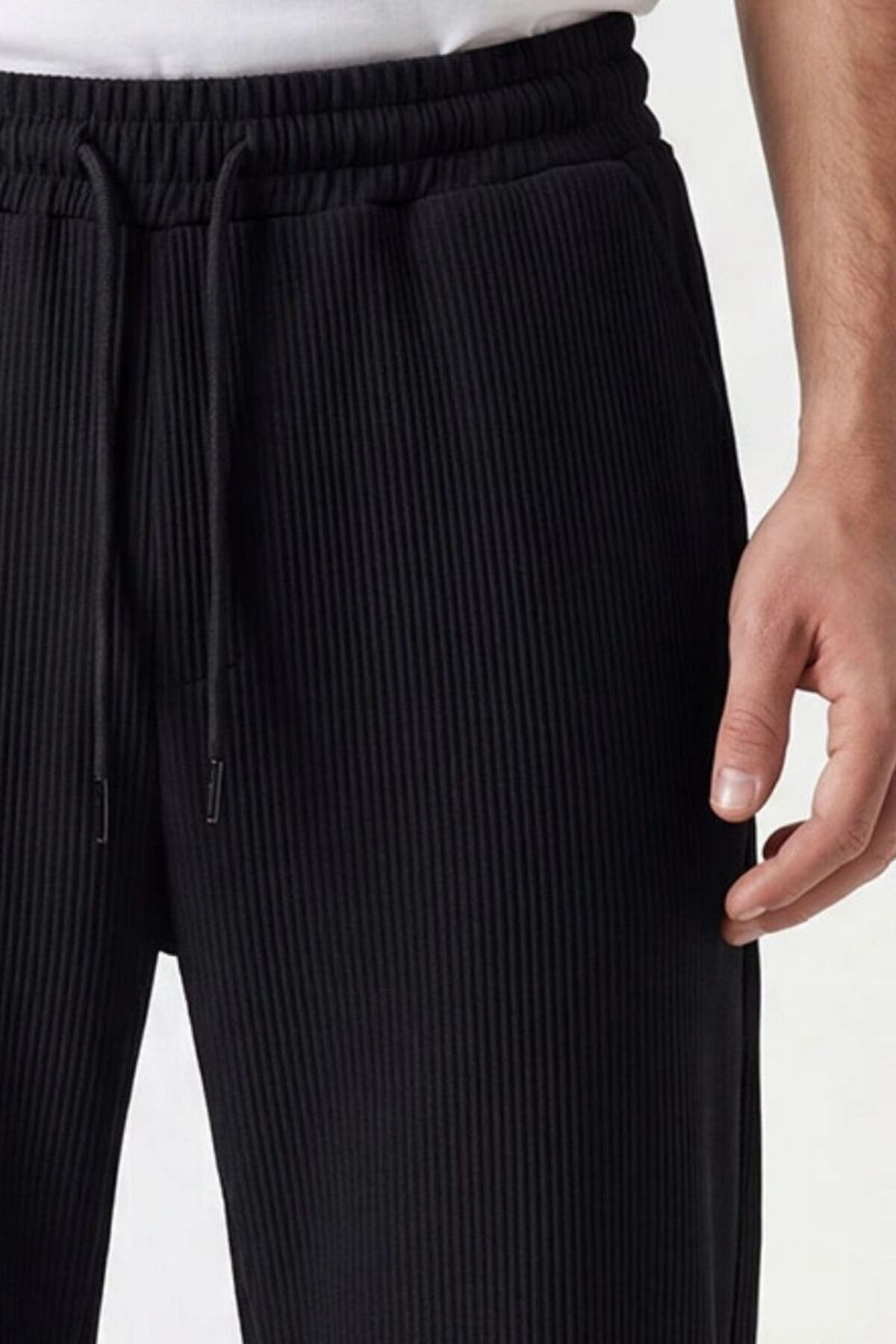 Erkek Fitilli Look Kumaş Düz Paça Mevsimlik Pantolon Siyah - M
