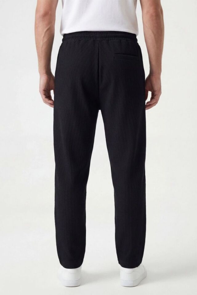 Erkek Fitilli Look Kumaş Düz Paça Mevsimlik Pantolon Siyah - M