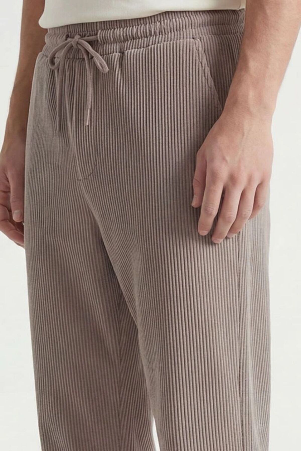 Erkek Fitilli Look Kumaş Düz Paça Mevsimlik Pantolon Vizon - S