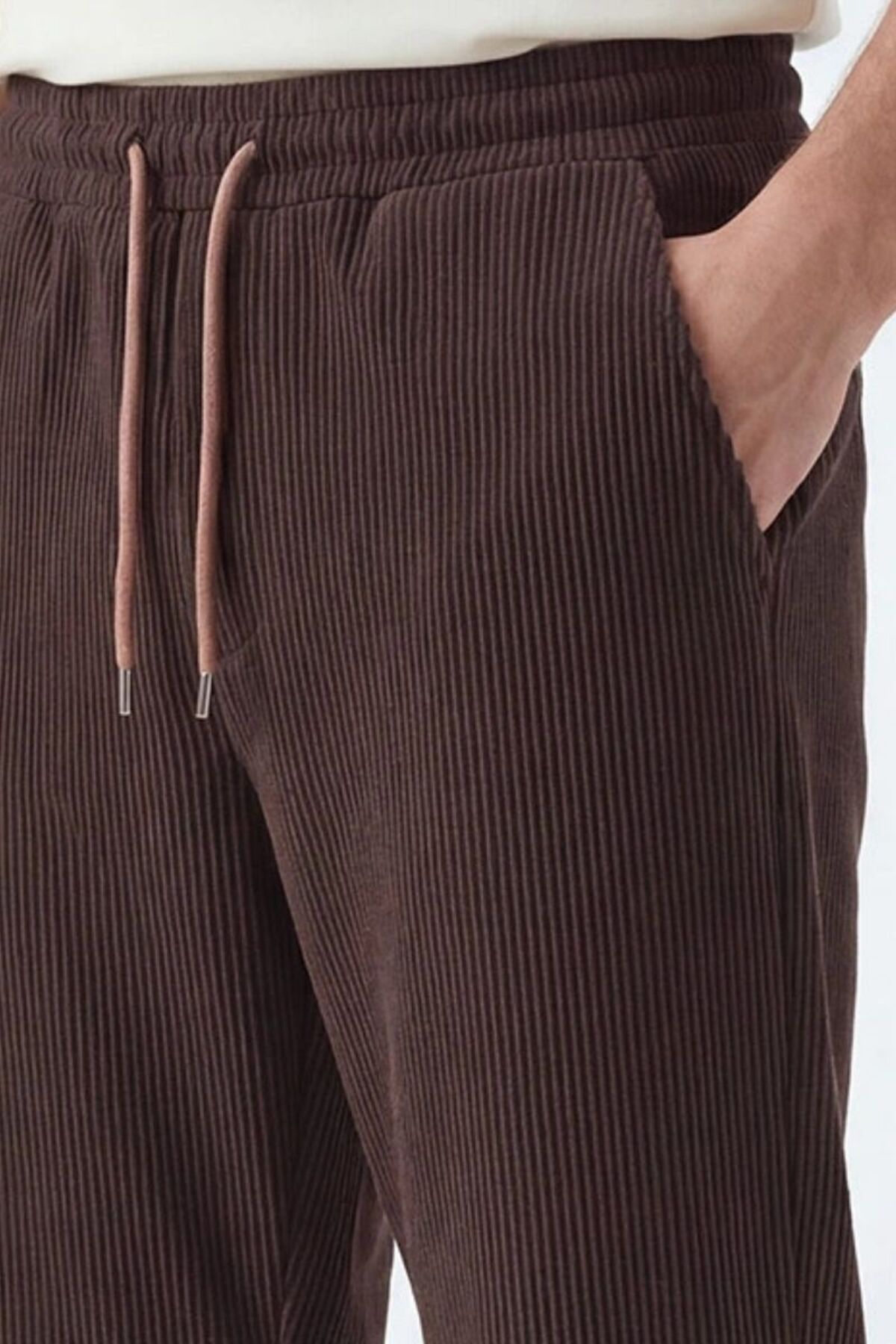 Erkek Fitilli Look Kumaş Düz Paça Mevsimlik Pantolon Acı Kahve - L