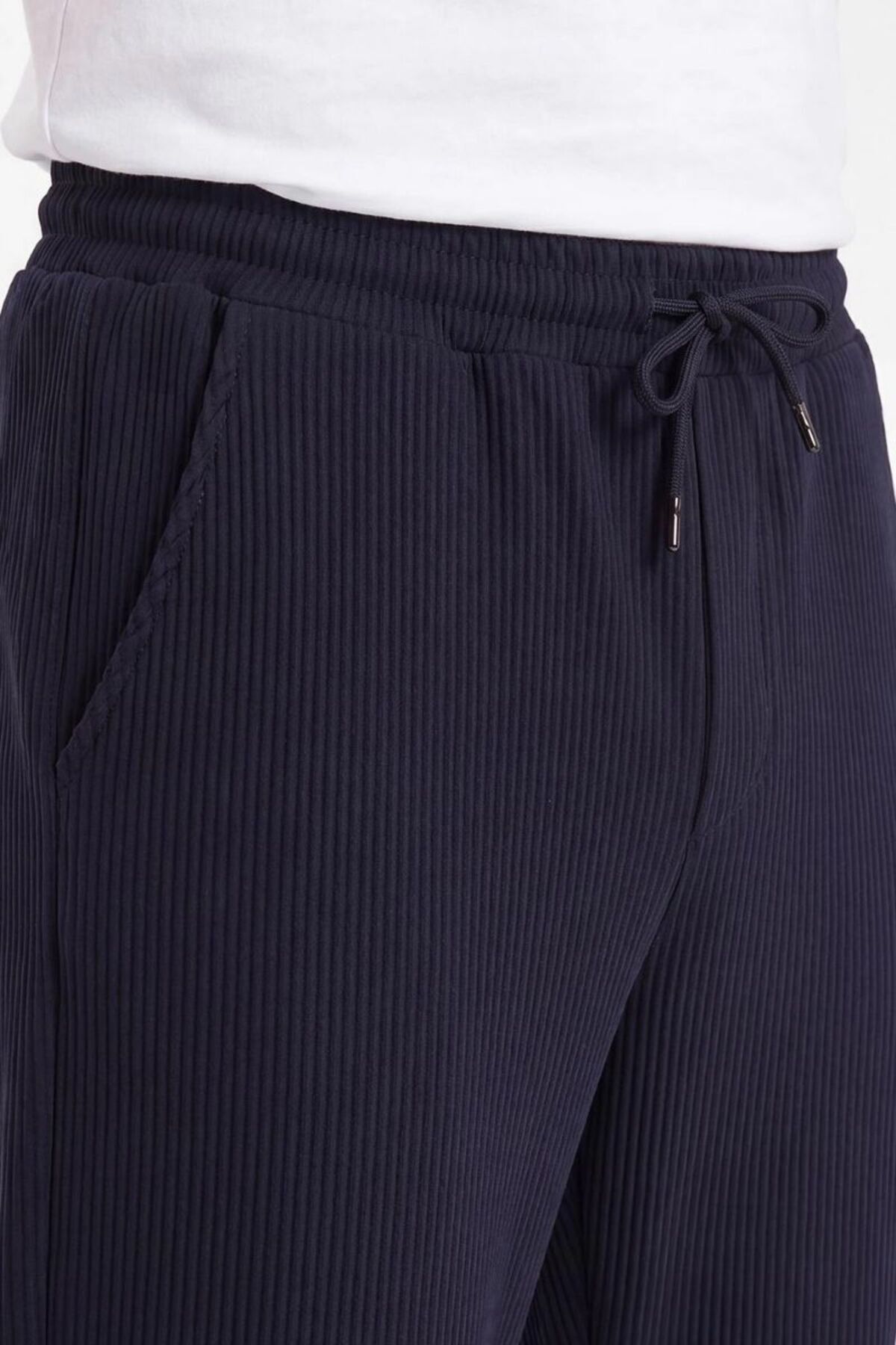 Erkek Fitilli Look Kumaş Düz Paça Mevsimlik Pantolon Lacivert - M