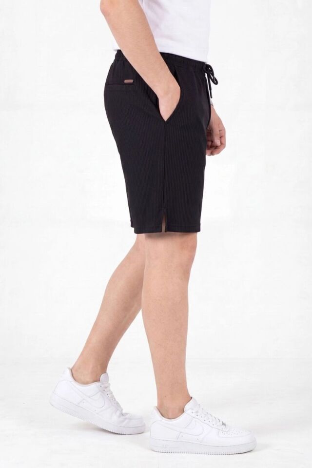 Erkek Look Kumaş Fitilli Yırmaçlı Yan Cepli Günlük Şort Siyah - 2XL