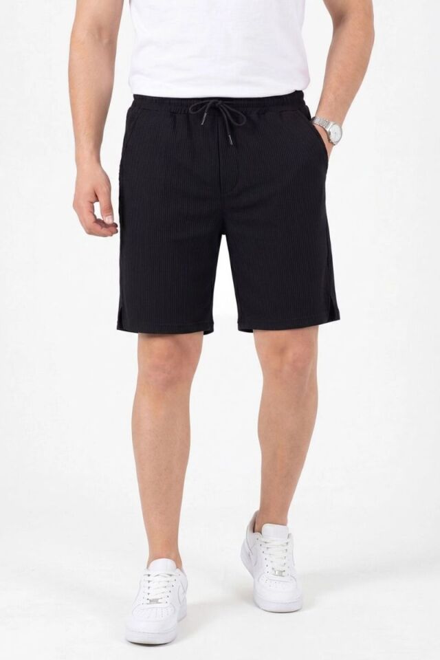 Erkek Look Kumaş Fitilli Yırmaçlı Yan Cepli Günlük Şort Siyah - XL