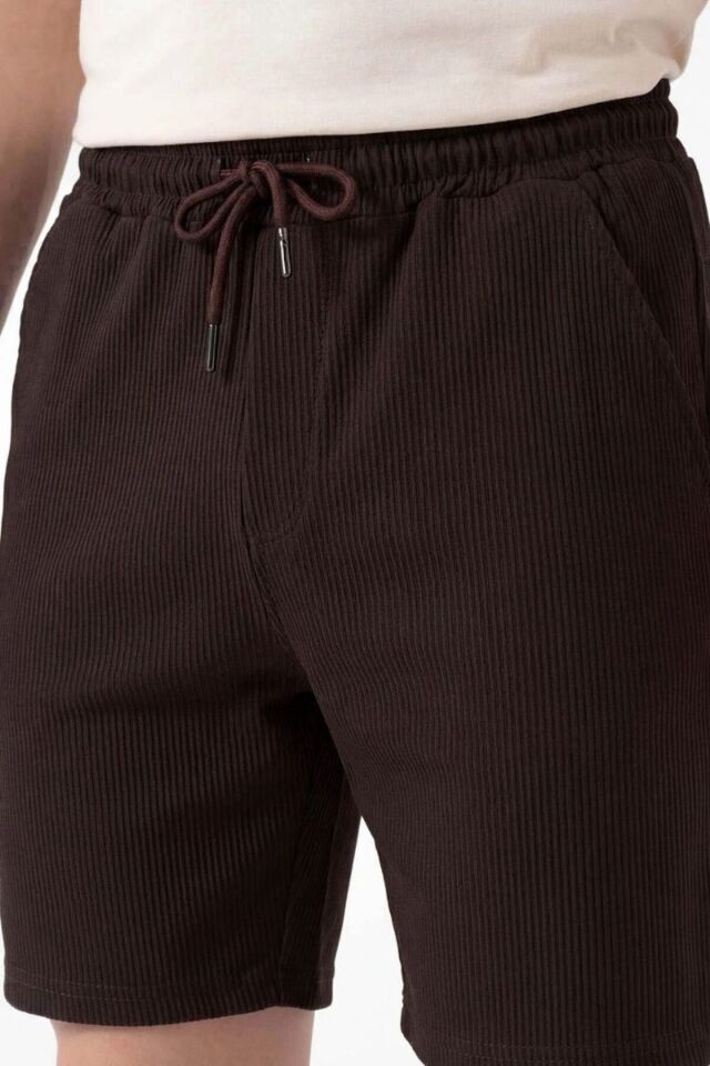 Erkek Look Kumaş Fitilli Yırmaçlı Yan Cepli Günlük Şort Acı Kahve - 2XL