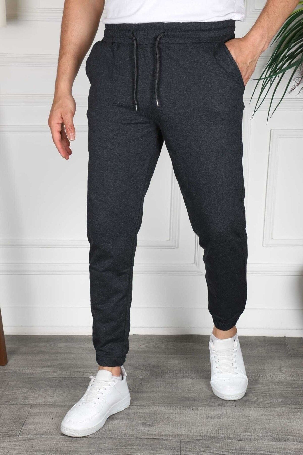 Kadın Ve Erkek Bel Ve Paça Lastikli Slimfit Eşofman Altı Antrasi̇t - M