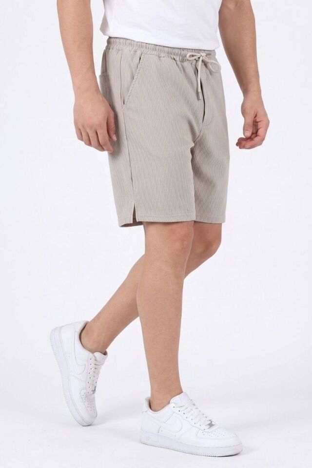 Erkek Look Kumaş Fitilli Yırmaçlı Yan Cepli Günlük Şort Z.Gri - L