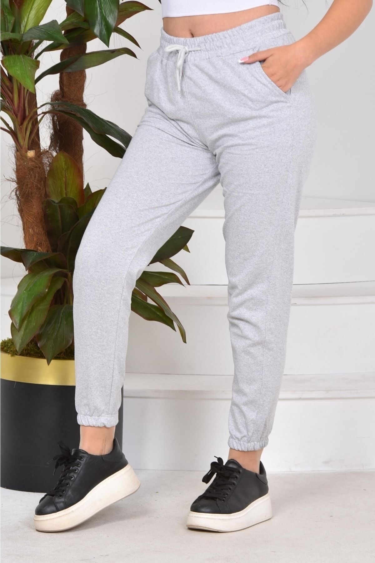 Kadın Ve Erkek Bel Ve Paça Lastikli Slimfit Eşofman Altı Gri̇ - XL