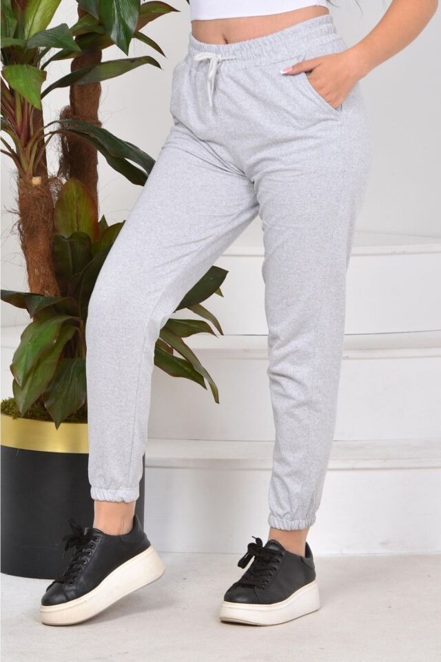 Kadın Ve Erkek Bel Ve Paça Lastikli Slimfit Eşofman Altı Gri̇ - M