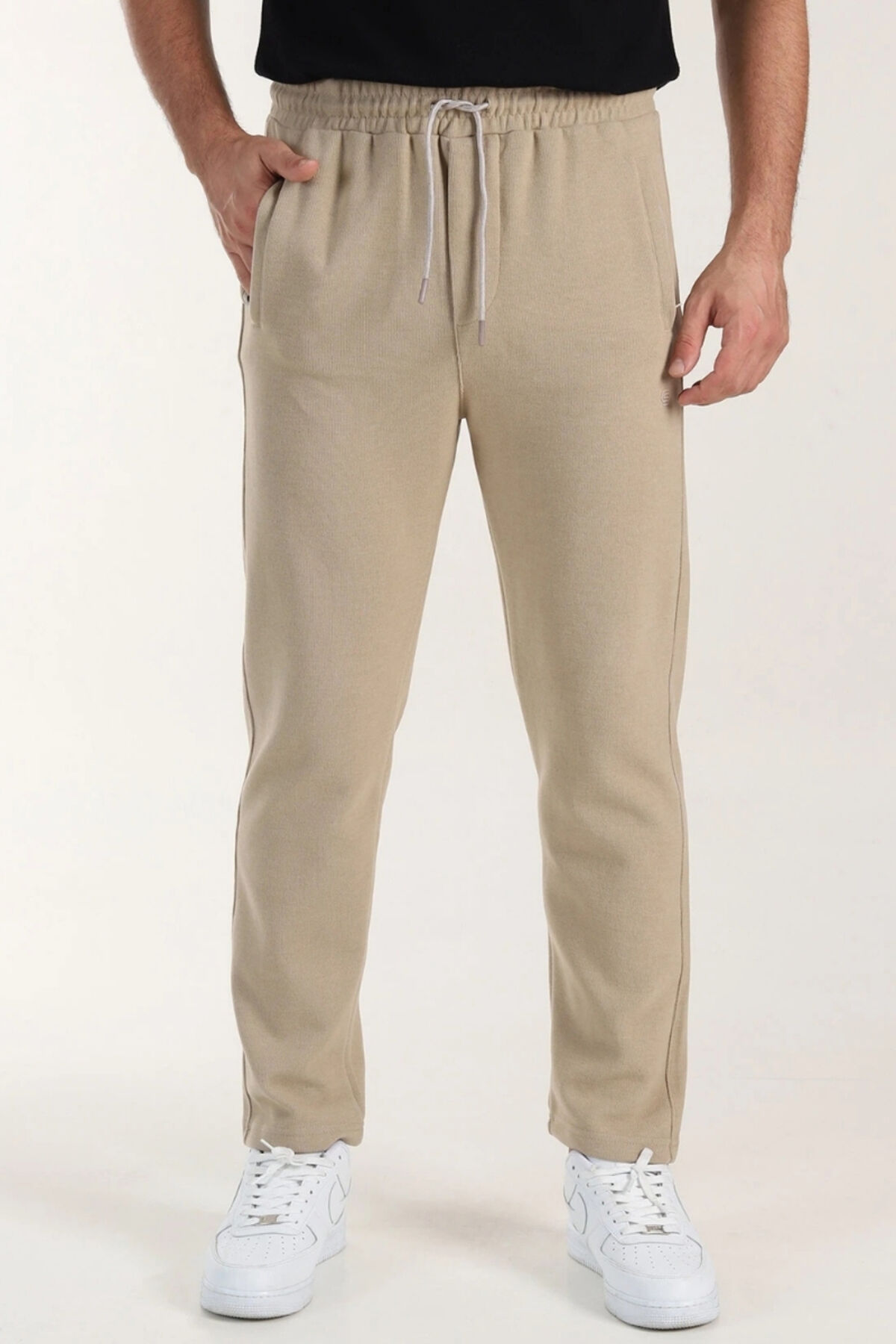 Selanik Slim Fit Düz Paça 3 Iplik Şardonlu Kışlık Alt Eşofmanaltı Bej - 2XL