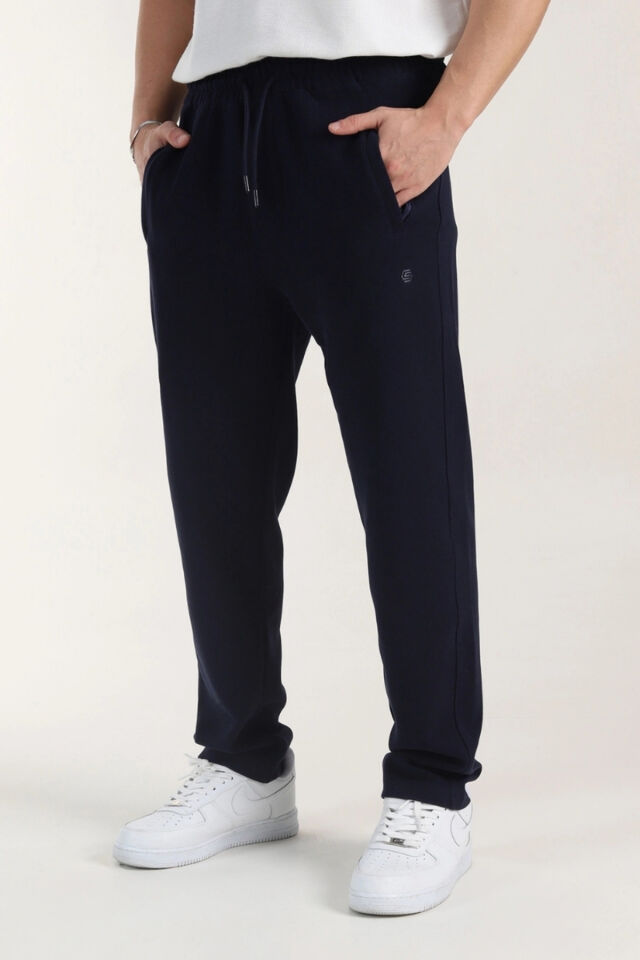 Selanik Slim Fit Düz Paça 3 Iplik Şardonlu Kışlık Alt Eşofmanaltı Koyu-Lacivert - 2XL