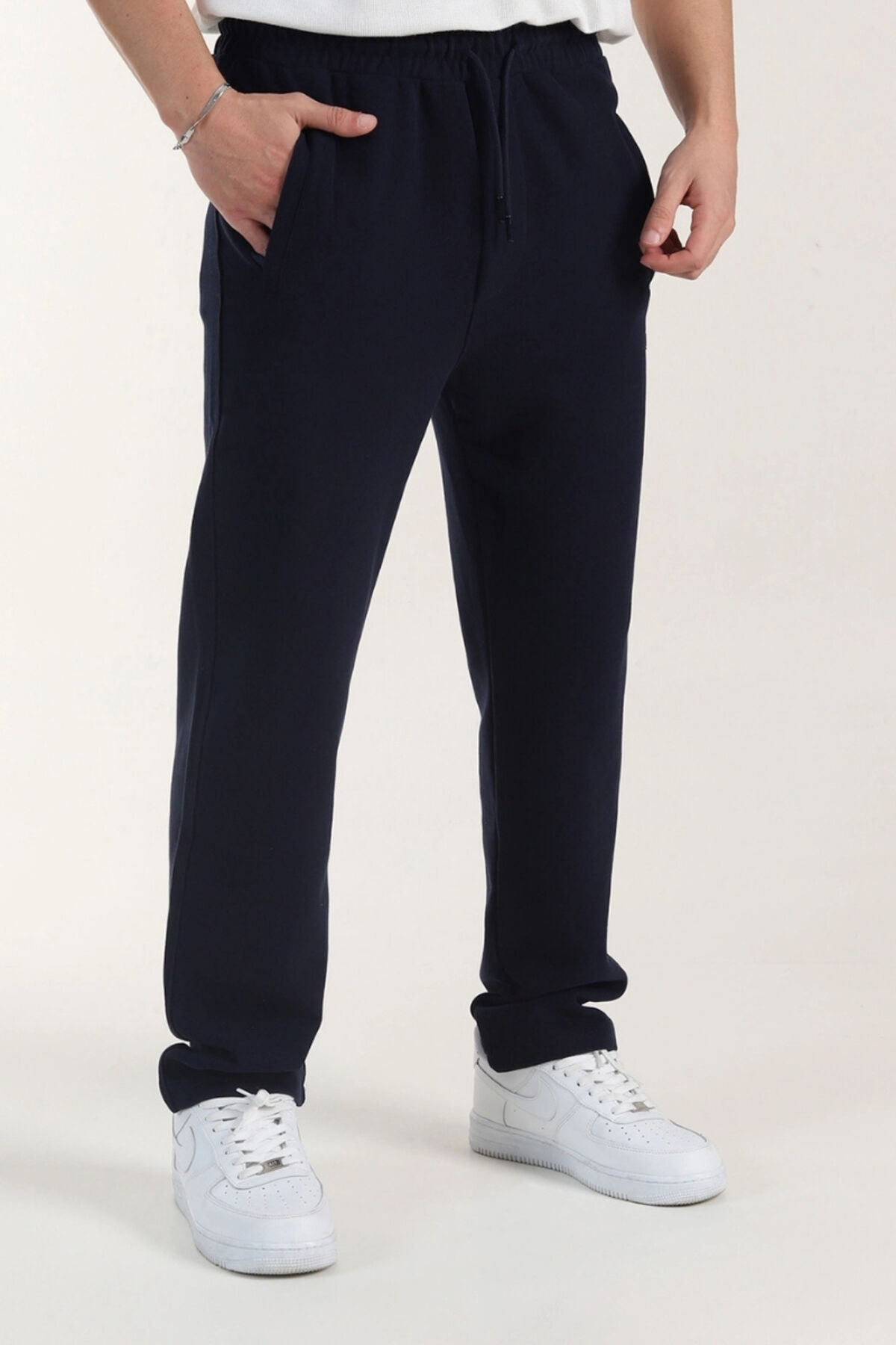 Selanik Slim Fit Düz Paça 3 Iplik Şardonlu Kışlık Alt Eşofmanaltı Koyu-Lacivert - M