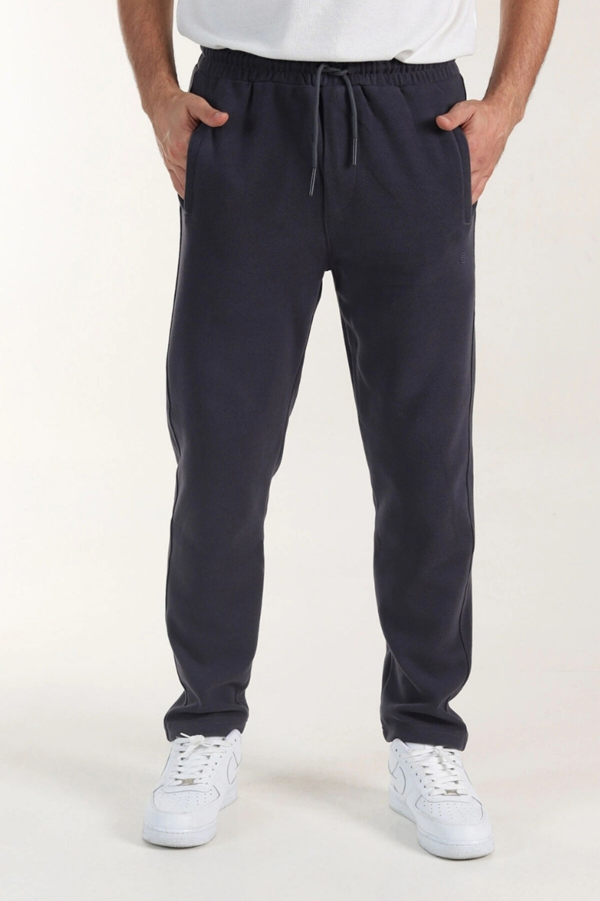 Selanik Slim Fit Düz Paça 3 Iplik Şardonlu Kışlık Alt Eşofmanaltı Boyalı-Füme - S