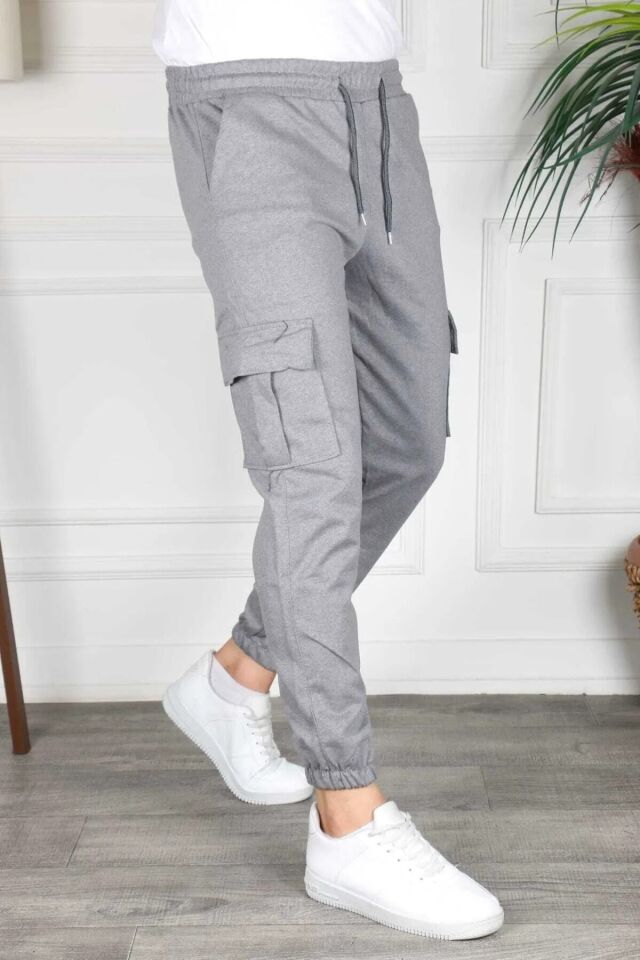 Açık Füme Renk Kargo Cep Slim Fit Jogger Alt Eşofman Bfplus1
