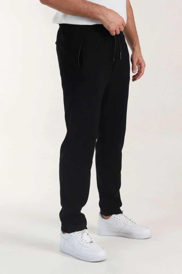Selanik Slim Fit Düz Paça 3 Iplik Şardonlu Kışlık Alt Eşofmanaltı Koyu-Siyah - M