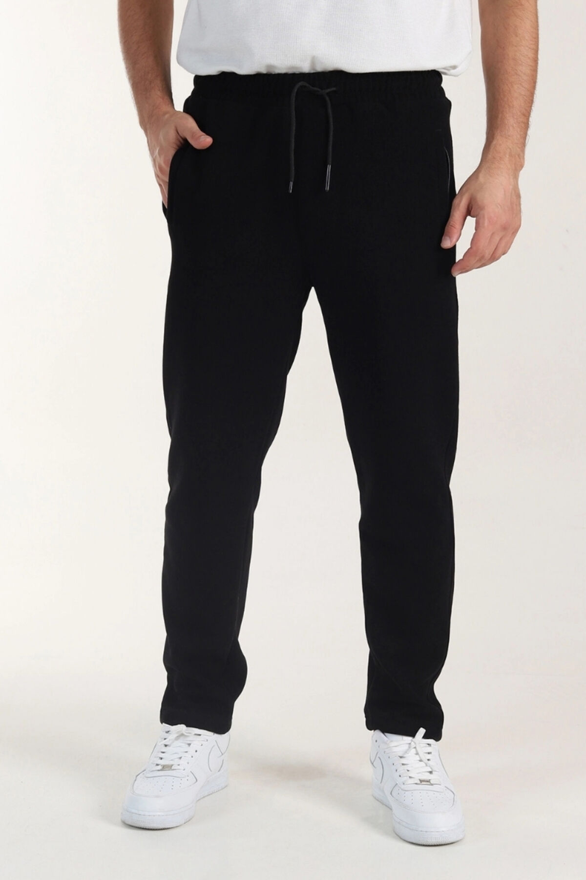 Selanik Slim Fit Düz Paça 3 Iplik Şardonlu Kışlık Alt Eşofmanaltı Koyu-Siyah - M
