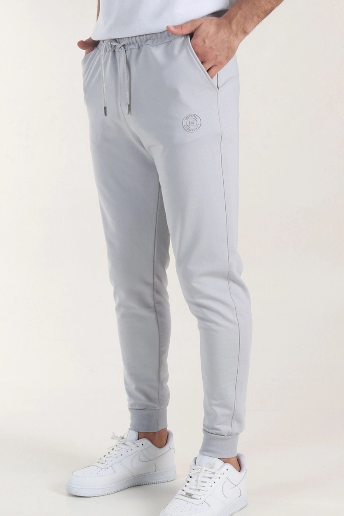 İtalyan Kesim Kompak Yan Cepli Paça Ribanalı Slimfit Kalıp Eşofmanaltı Fümegri - 2XL