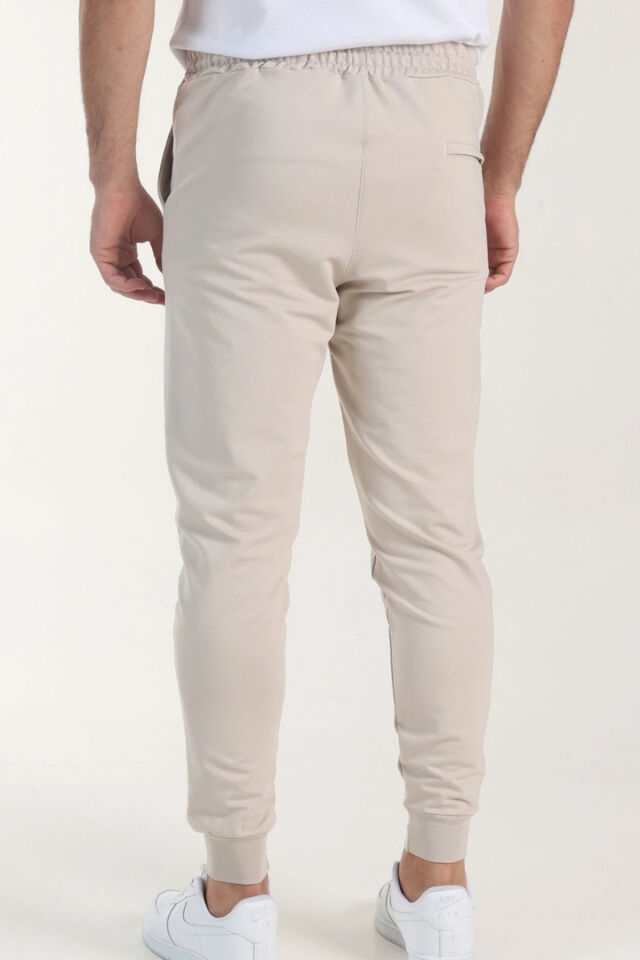 İtalyan Kesim Kompak Yan Cepli Paça Ribanalı Slimfit Kalıp Eşofmanaltı Koyubej - XL