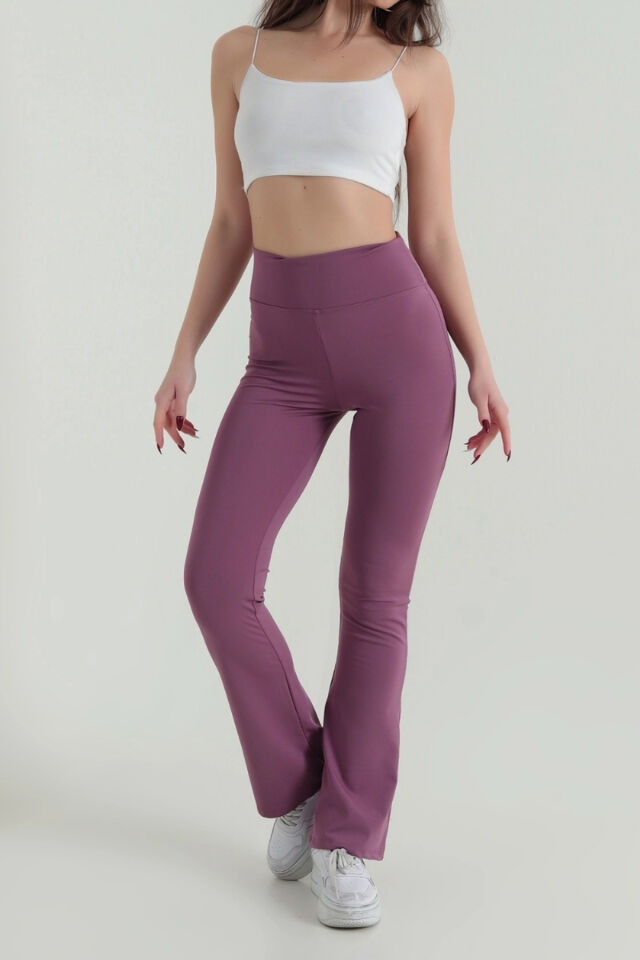 Yüksek Bel İspanyol Paça Toparlayıcı Kadın Tayt Lila-Pink - XL