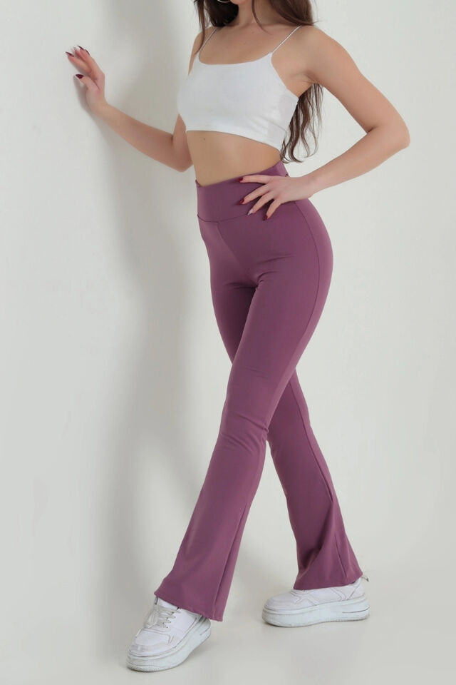 Yüksek Bel İspanyol Paça Toparlayıcı Kadın Tayt Lila-Pink - 2XL