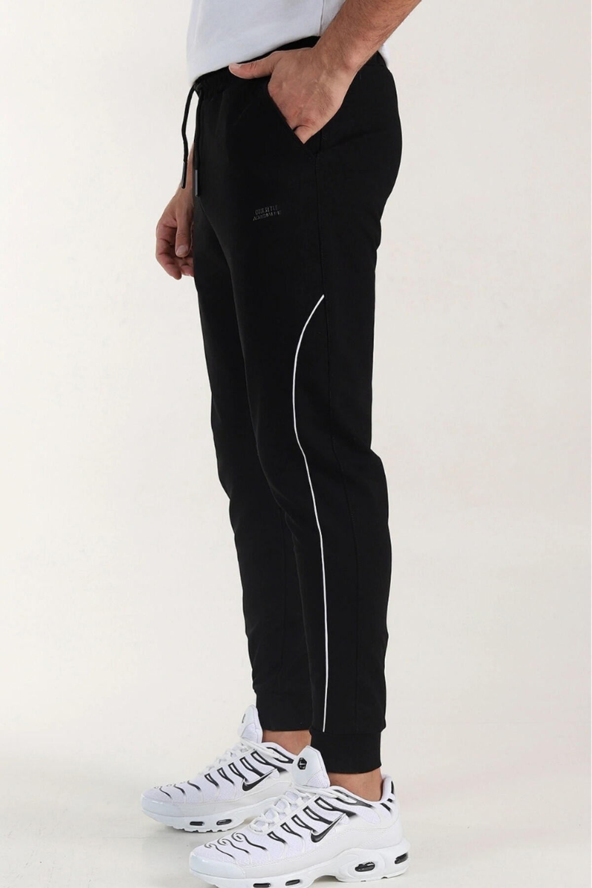 İtalyan Kesim Kompak Yan Cepli Paça Ribanalı Slimfit Kalıp Eşofmanaltı Siyahh - 2XL