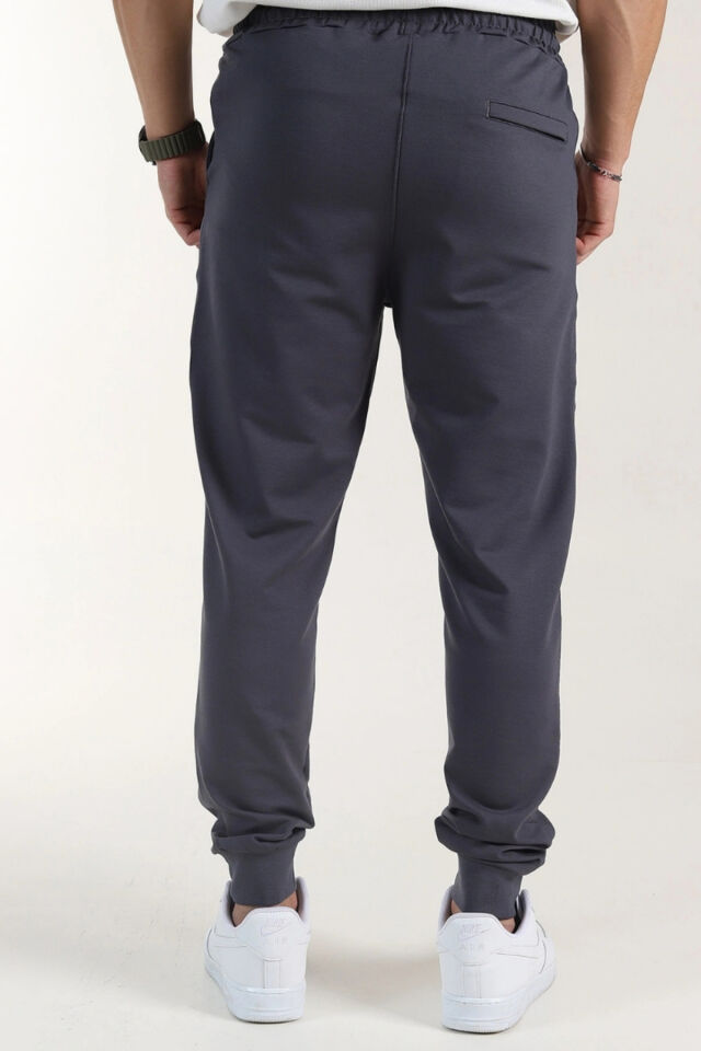 İtalyan Kesim Kompak Yan Cepli Paça Ribanalı Slimfit Kalıp Eşofmanaltı Boyalı-Füme - 2XL