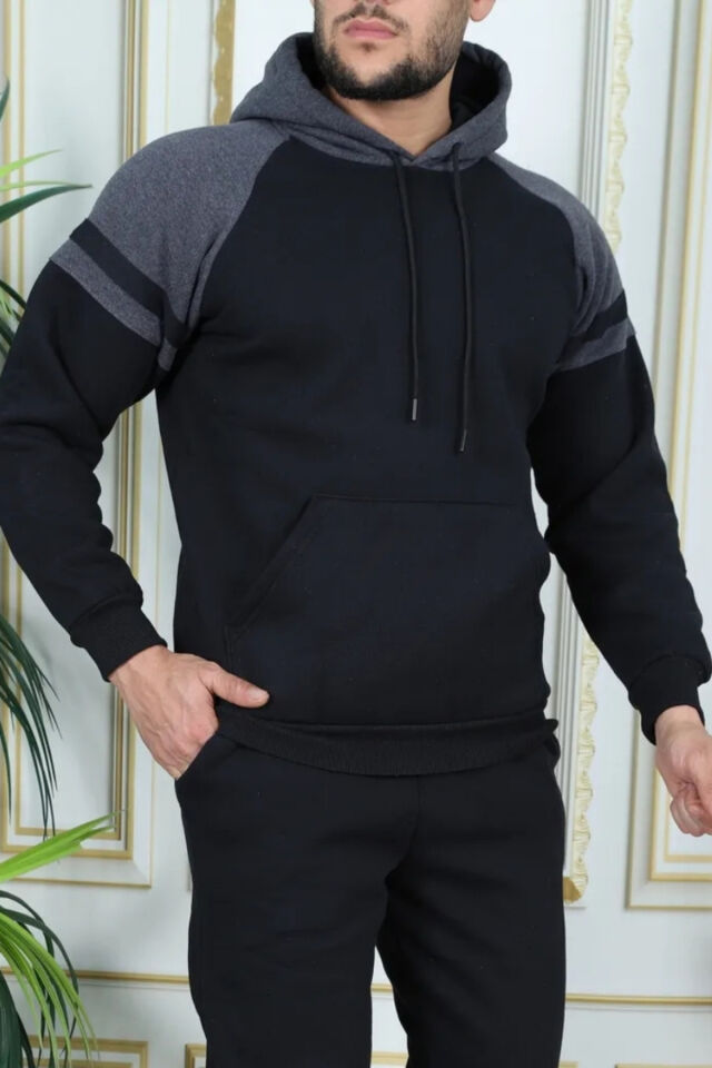 3 İplik İçi Pamuklu Kışlık Kapüşonlu Sweatshirt
