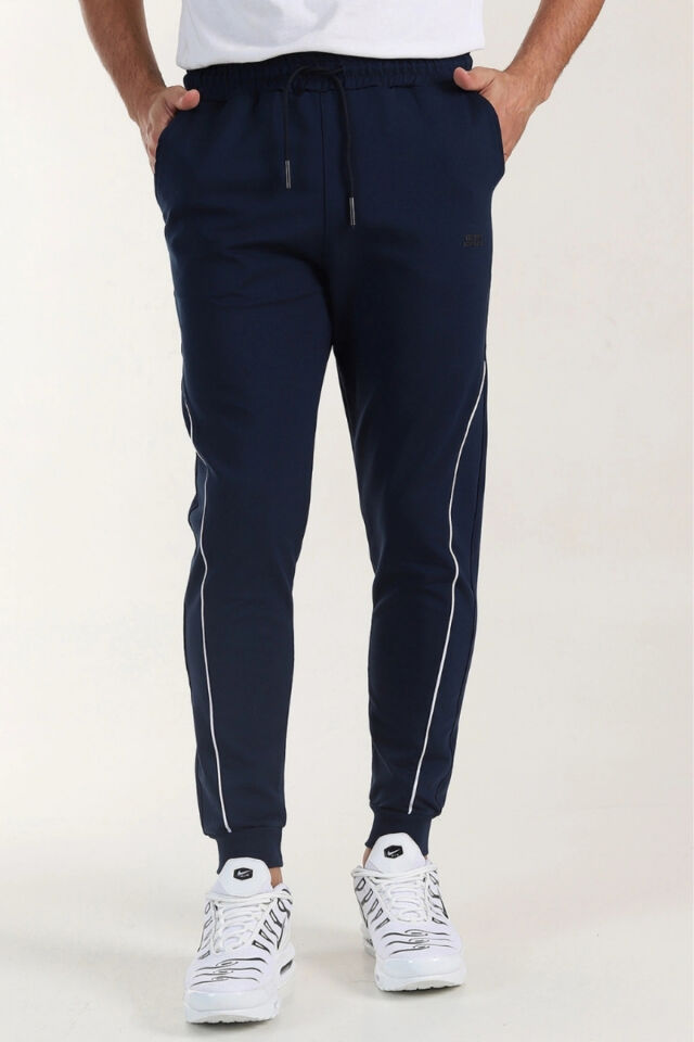İtalyan Kesim Kompak Yan Cepli Paça Ribanalı Slimfit Kalıp Eşofmanaltı Lacivertt - XL