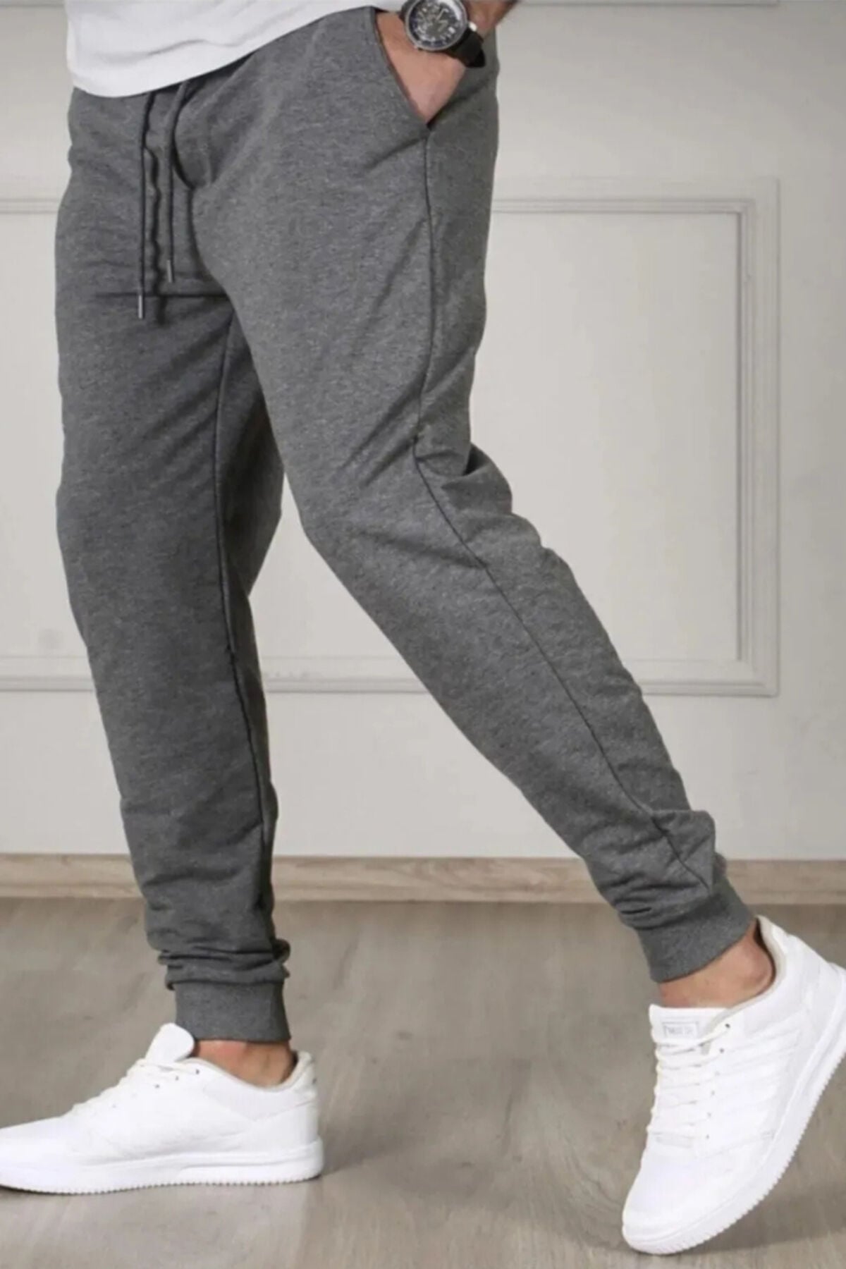 İtalyan Kesim Kompak Yan Cepli Paça Ribanalı Slimfit Kalıp Eşofmanaltı Ant-Füme - L