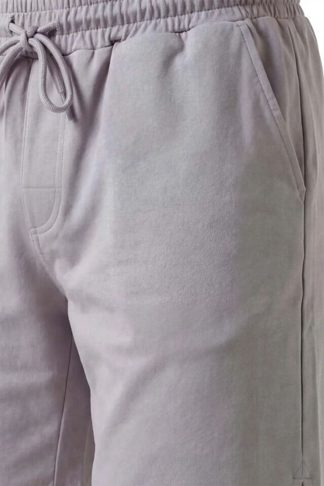 Erkek Yırtmaçlı Yan Cepli Comfort Pamuksu Şort Gri - L