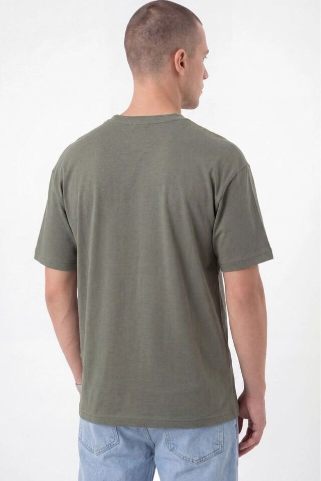 Erkek Oversize Yırtmaçlı Yumuşak Dokulu T-Shirt Yeşil - XL