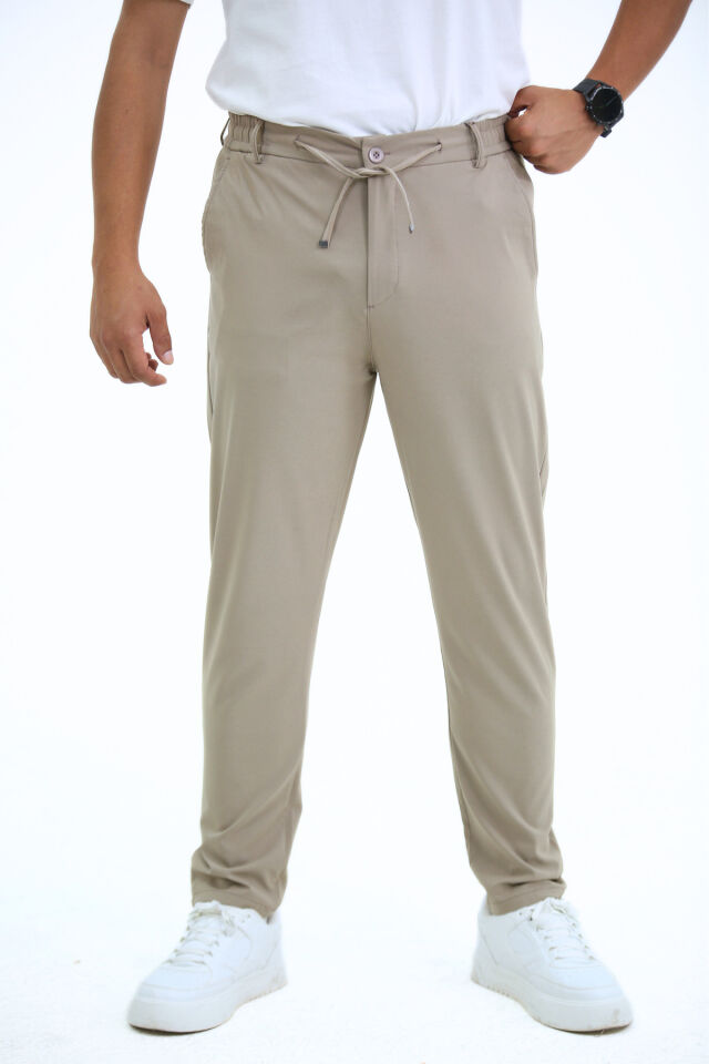 Aşıl Kumaş A Plus Düz Paça Pantolon Bej - 2XL