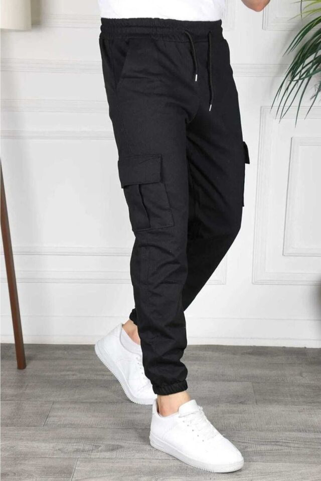 Açık Füme Renk Kargo Cep Slim Fit Jogger Alt Eşofman Bfplus1 Siyah Gri - 2XL