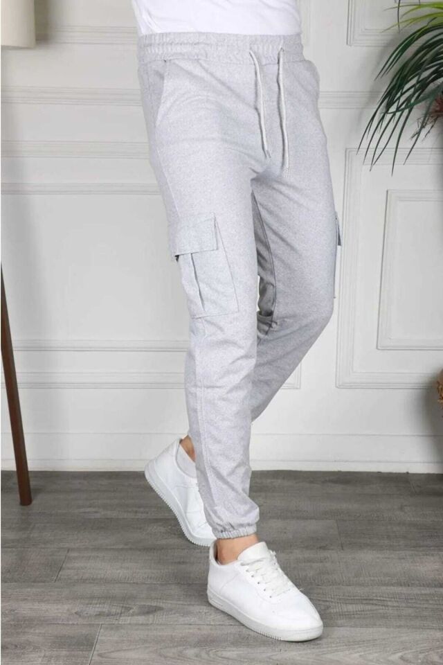 Açık Füme Renk Kargo Cep Slim Fit Jogger Alt Eşofman Bfplus1 Siyah Gri - 2XL