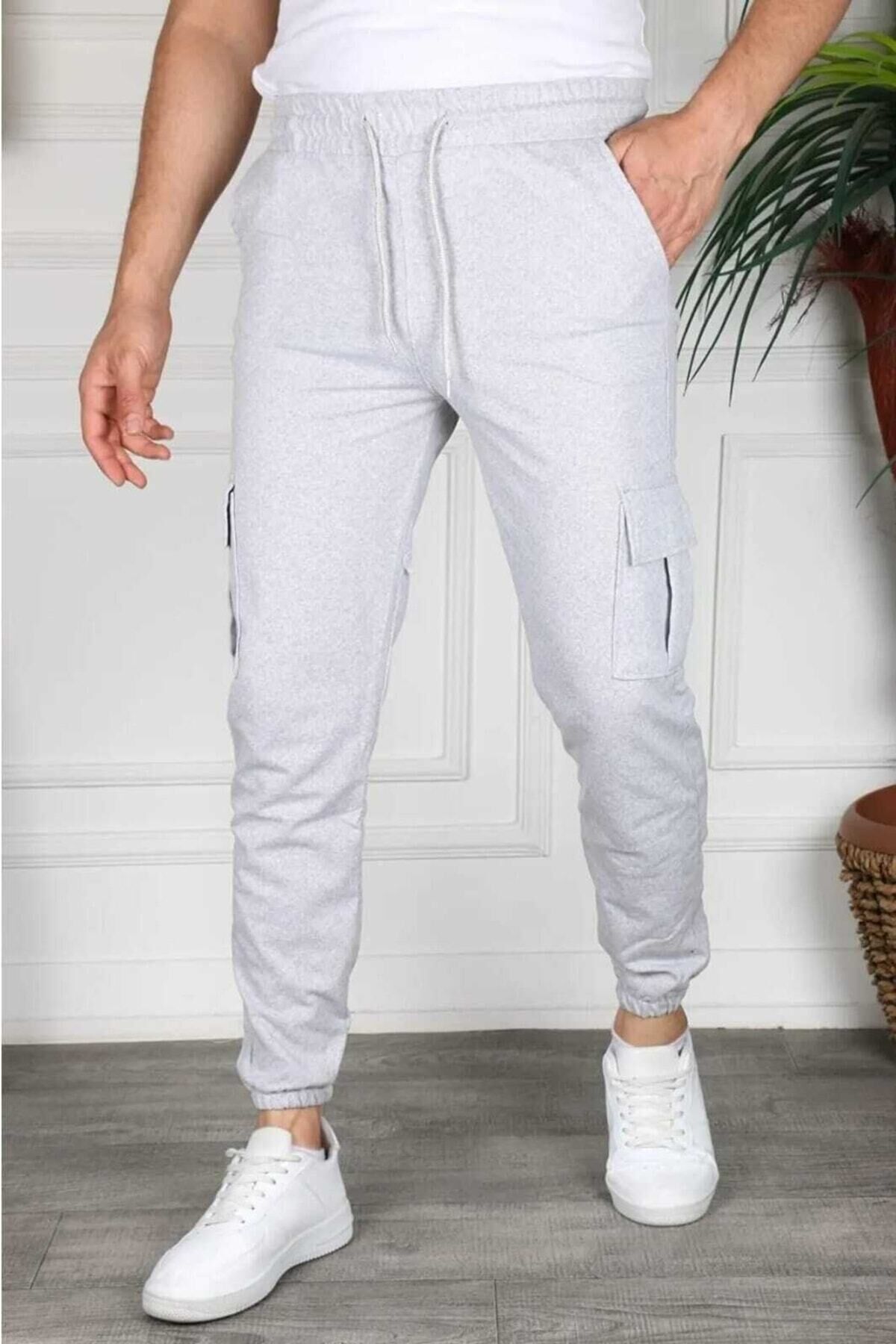 Açık Füme Renk Kargo Cep Slim Fit Jogger Alt Eşofman Bfplus1 Gri̇ - XL