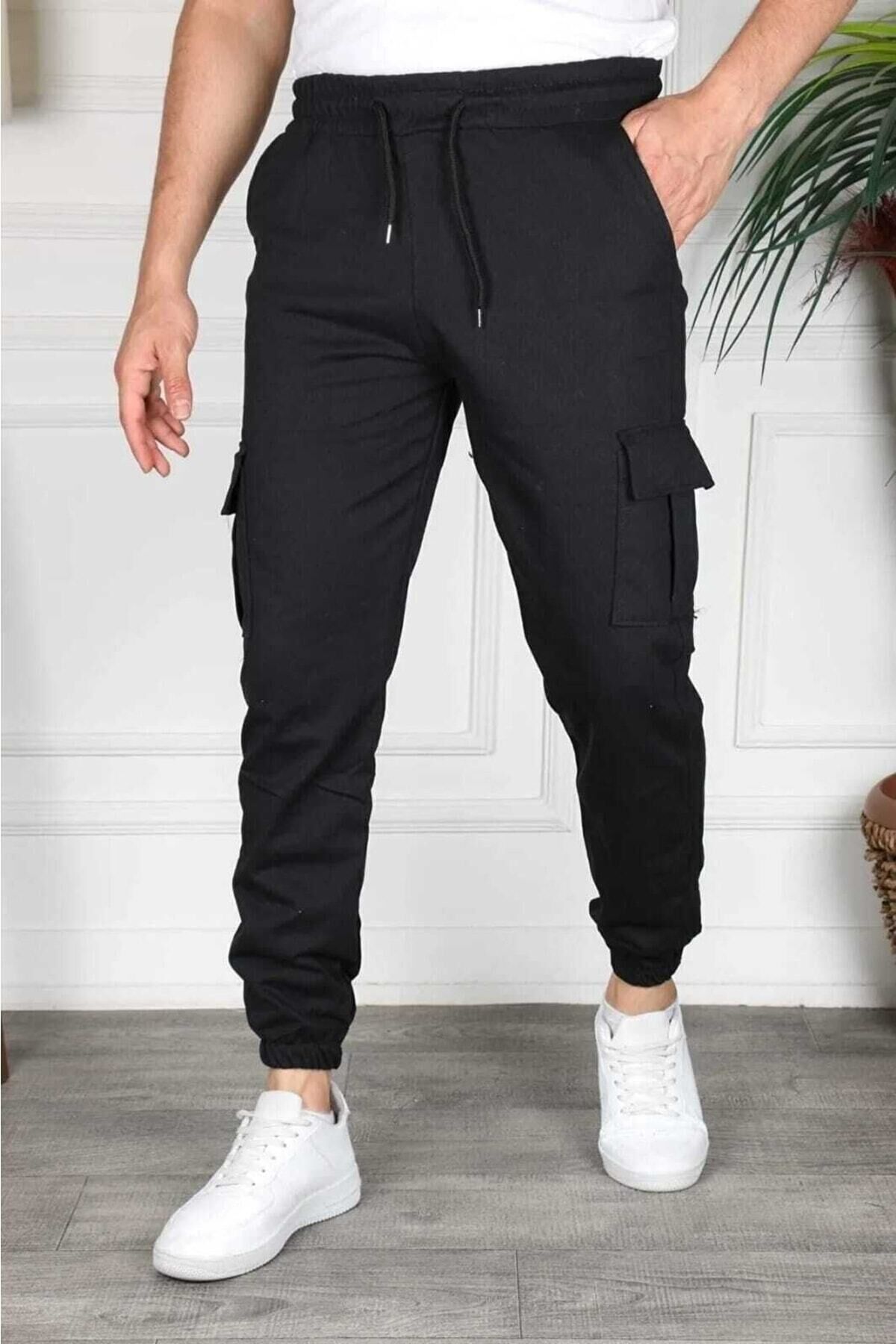 Açık Füme Renk Kargo Cep Slim Fit Jogger Alt Eşofman Bfplus1 Si̇yah - 2XL