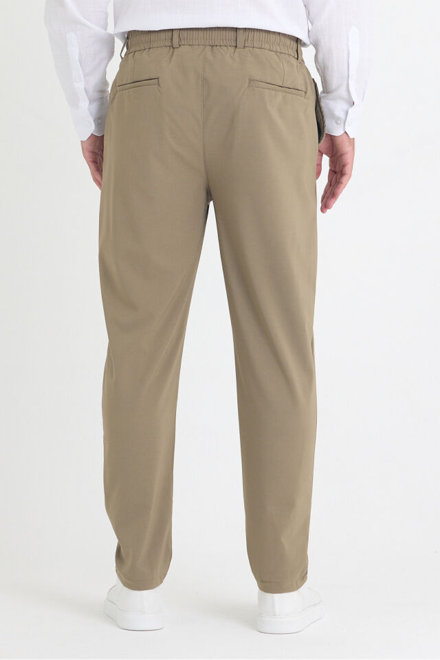 Erkek Yandan Cepli Beli Lastikli Bağcıklı Kemerli Relaxed Fit Rahat Kesim Coolkumaş Pantolon Vi̇zon - 2XL