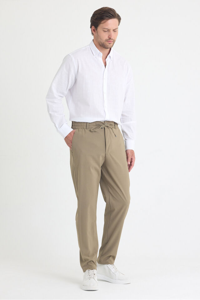Erkek Yandan Cepli Beli Lastikli Bağcıklı Kemerli Relaxed Fit Rahat Kesim Coolkumaş Pantolon Vi̇zon - 2XL