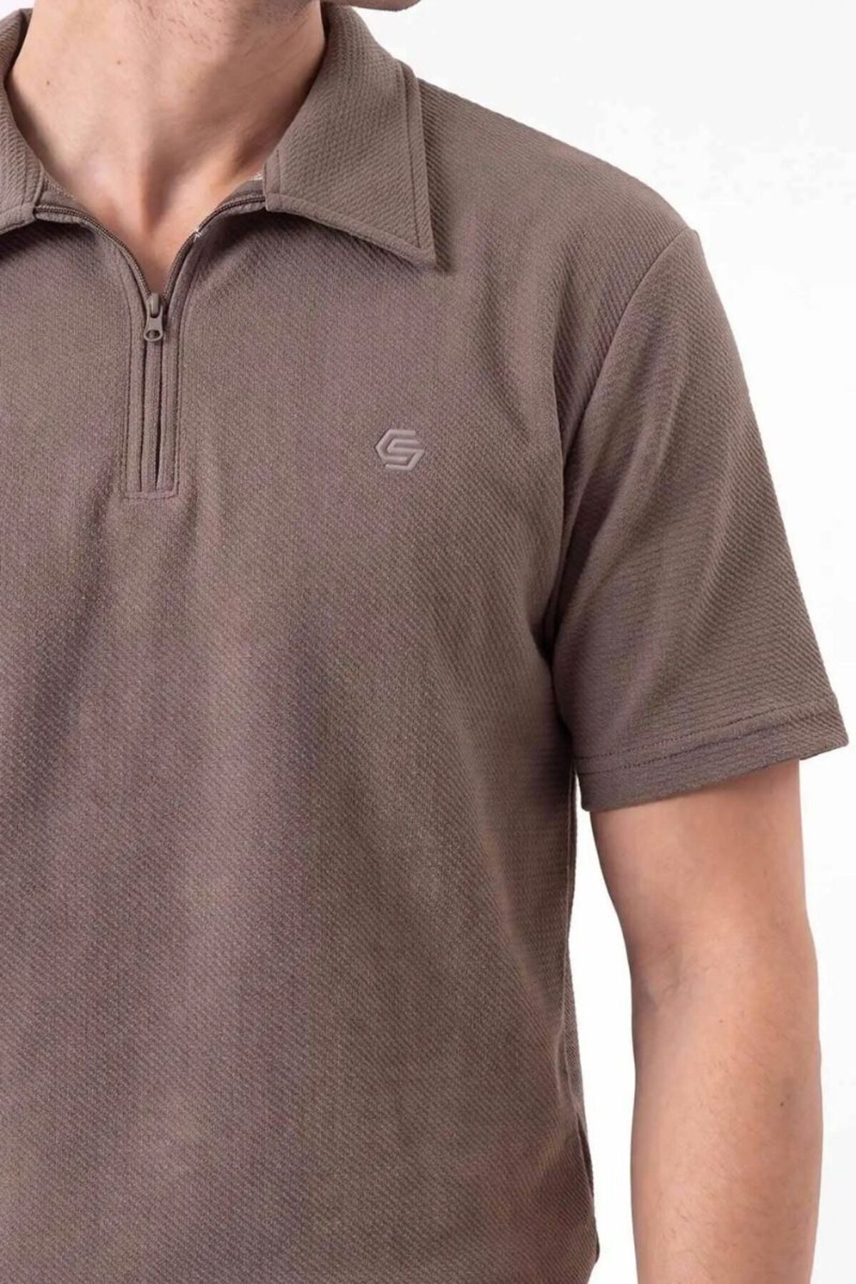 Erkek Fino Baskısız Klasik Şortlu Takım Vizon - L