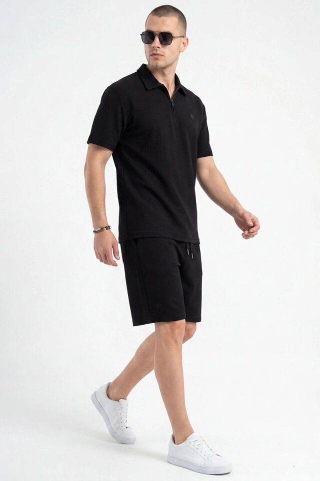 Erkek Fino Baskısız Klasik Şortlu Takım Siyah - 2XL