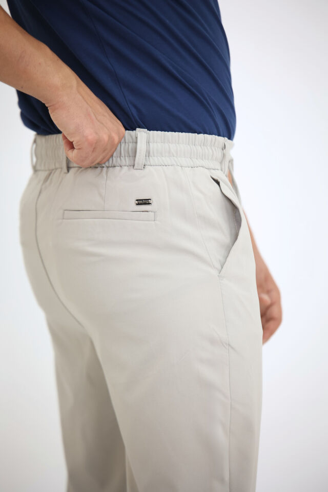 Erkek Yandan Cepli Beli Lastikli Bağcıklı Kemerli Relaxed Fit Rahat Kesim Coolkumaş Pantolon Gri - XL