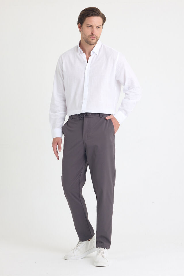 Erkek Yandan Cepli Beli Lastikli Bağcıklı Kemerli Relaxed Fit Rahat Kesim Coolkumaş Pantolon Antrasi̇t - 2XL